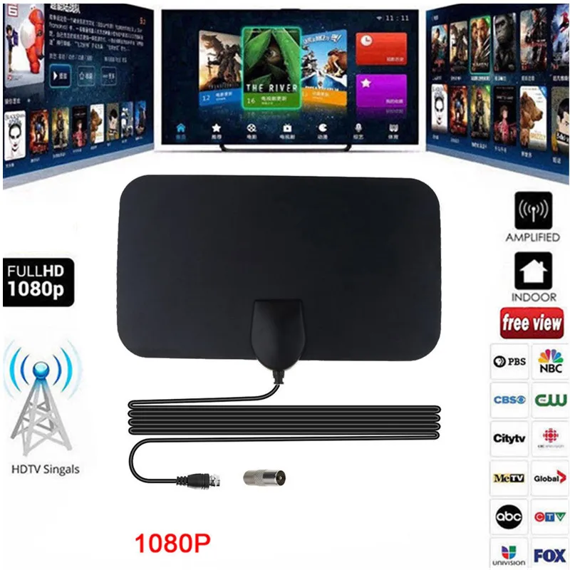 50 км Диапазон Ультра тонкий Крытый HD ТВ цифровая антенна мини Surf FoxVHF UHF DVB T2 25DB