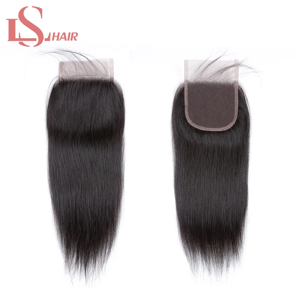 LS волосы предварительно сорванные перуанские прямые закрытие 4X4 кружева