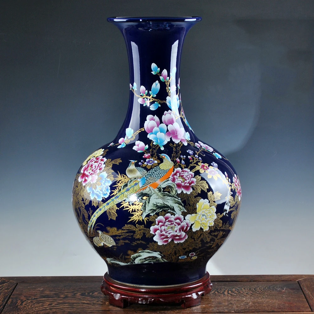 Роскошный античный фарфор Jingdezhen Royalblue Дизайнерская ваза большая напольная