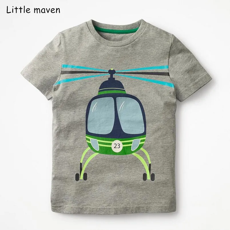Little maven/детская одежда 2019 летняя для маленьких мальчиков с коротким рукавом вертолет принт футболка