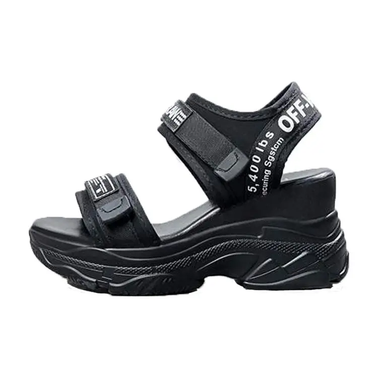 

XJRHXJR 8cm Platform Sandals Women Wedge High Heels Shoes Women Buckle Leather Canvas Summer Zapatos Mujer Slippers Woman Sandal