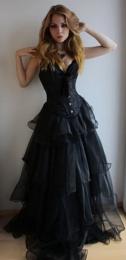 Длинное черное платье корсет в готическом стиле модель 2016 года|dress 2016|gothic corset prom