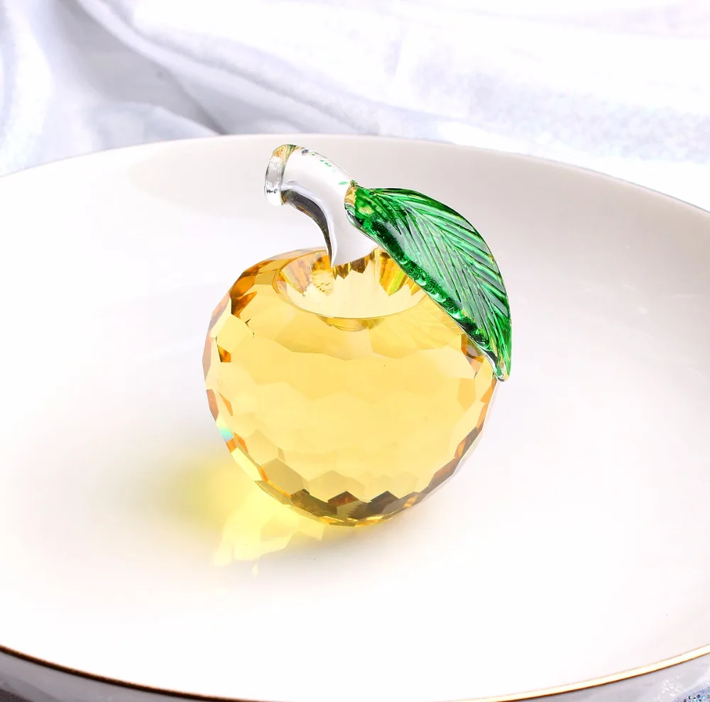 C&ampH New Christmas Gifts 40mm 3D Crystal Yellow Apple Paperweights for Figurine Ornaments Glass Crafts Office Desktop Decor | Дом и сад