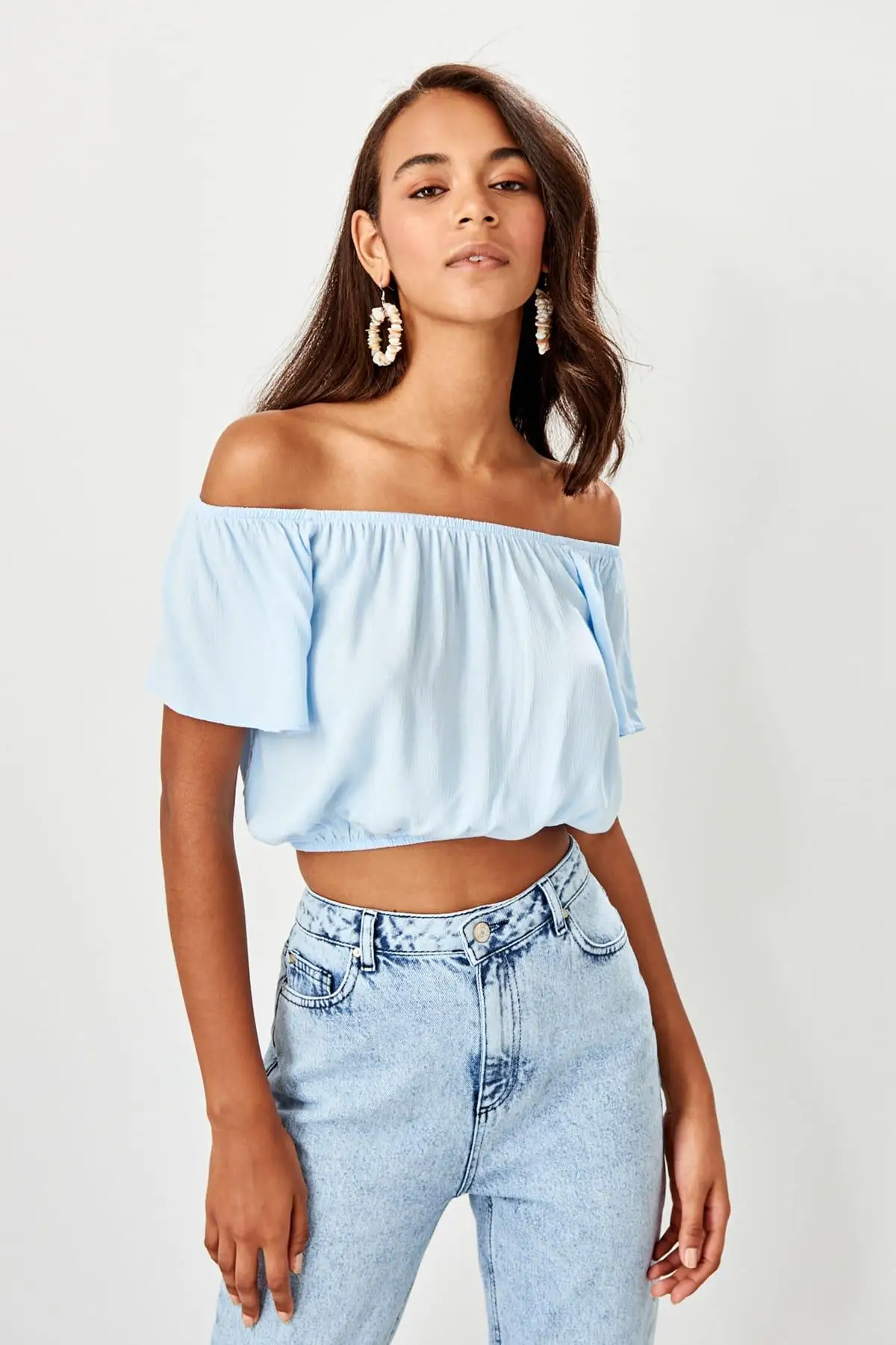 Trendyol Mavi укороченный топ Блуза TWOSS19AP0310|Блузки| |