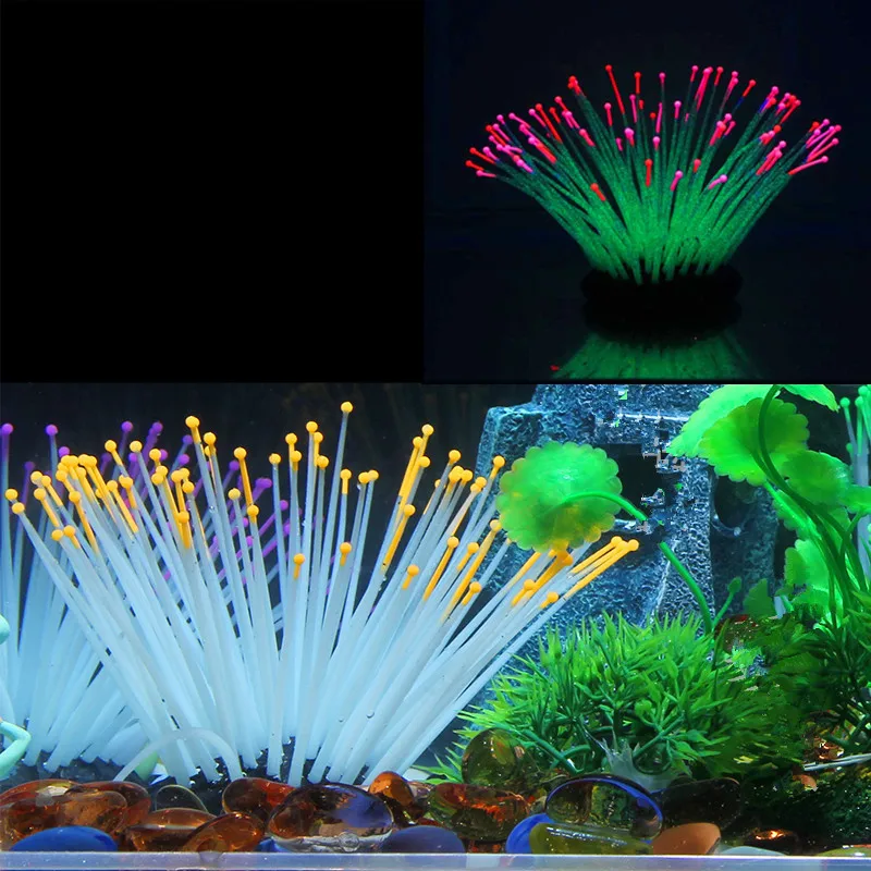 Украшение для аквариума коралловый морской урчин светящийся анемон украшения