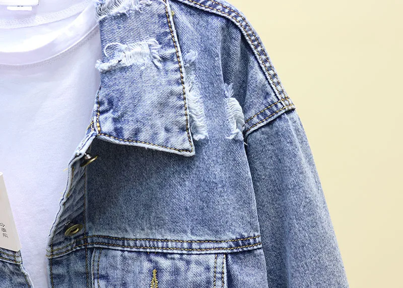 Женская джинсовая куртка Корейская свободная повседневная с длинным рукавом