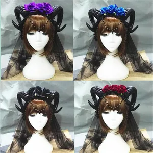 Три искусственных кружева для Хэллоуина Пурим Карнавал косплей Лолита Фата аксессуары для волос Готический призрак головной убор