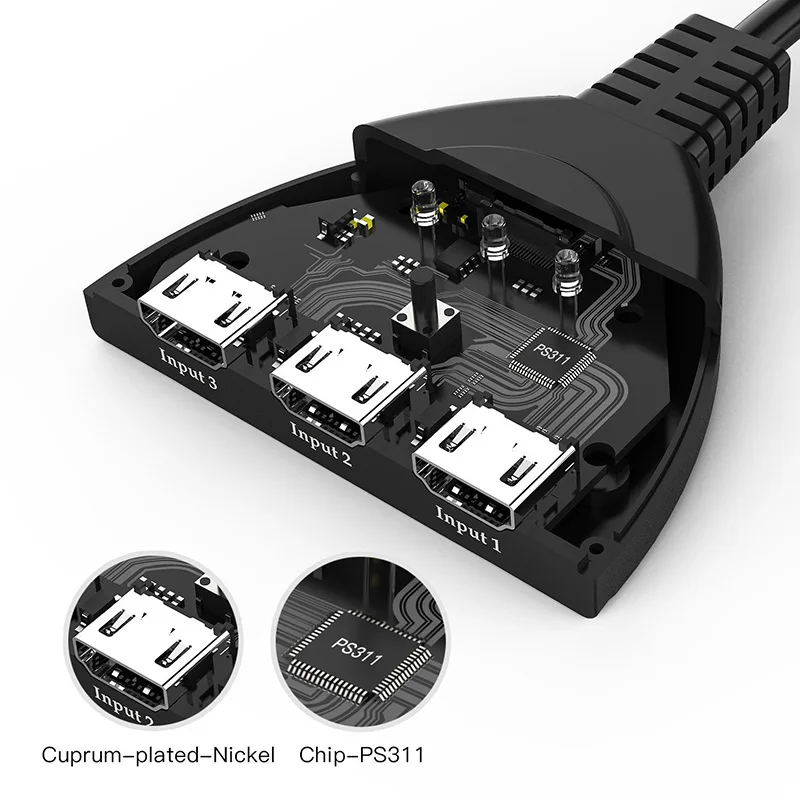 3-портовый мини HDMI-совместимый сплиттер для XBOX 360 PS3/4 HDTV 3D плеер компьютер HD 1080P 3 в 1