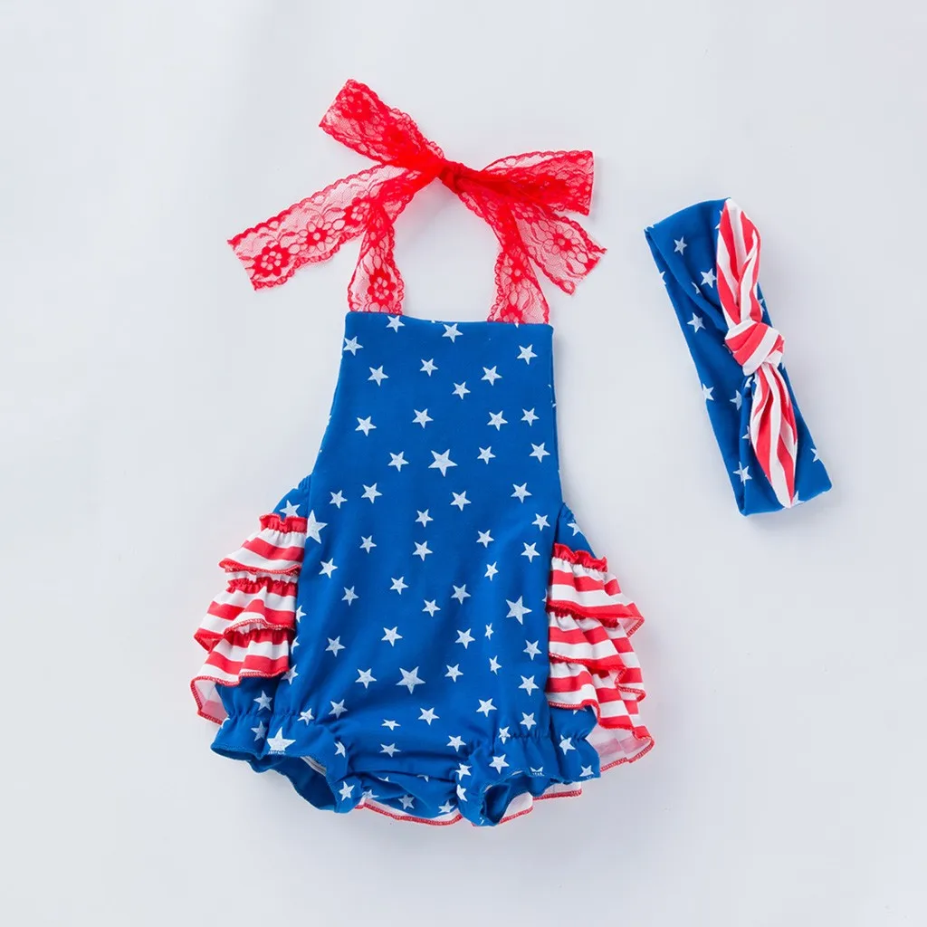 Одежда для маленьких девочек Bebes лето 2019 топы 4 июля комбинезон с принтом звезд +