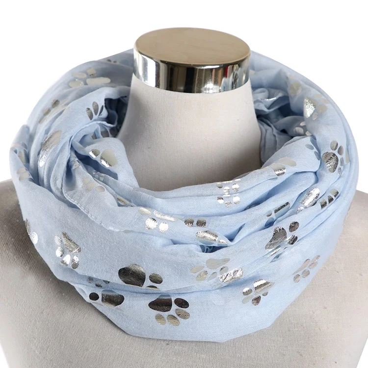 Sky Blue Loop FOXMOTHER Новая модная лента из фольги Белый Розовый Черный кот собака шарф с лапами для питомца собаки Любителя матери подарки женские шарфы - Цвет: Sky Blue Loop