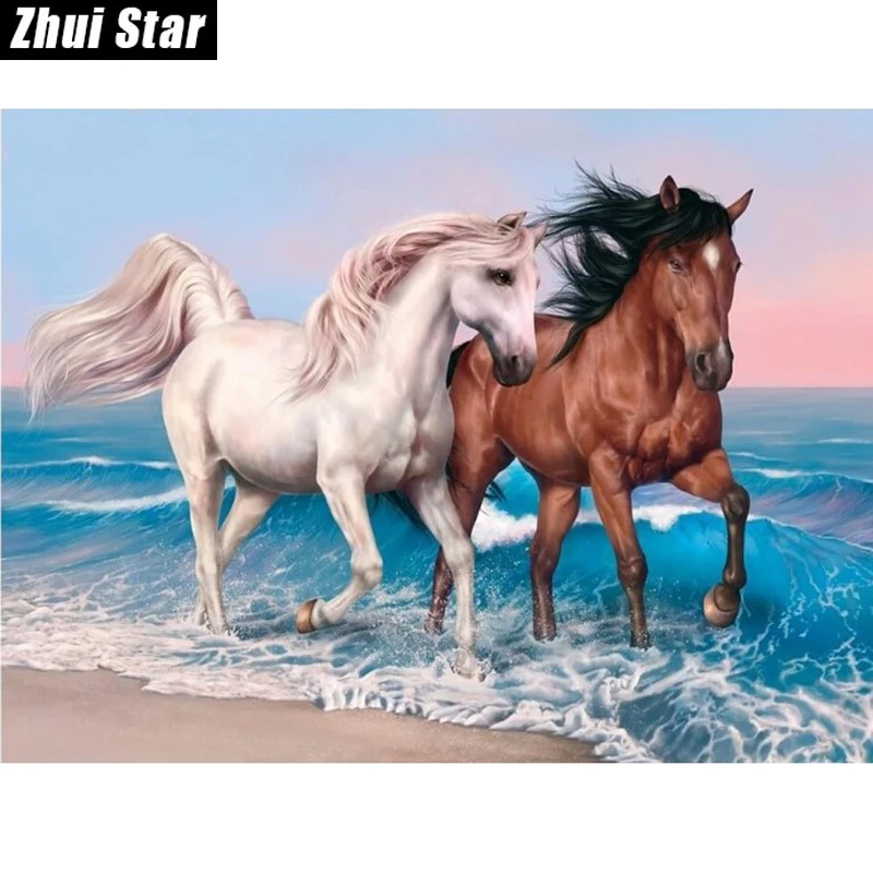 

Full Square Diamond 5D DIY Diamond Painting "Beach couple horse" Embroidery Cross Stitch Rhinestone Mosaic Painting Decor VIP