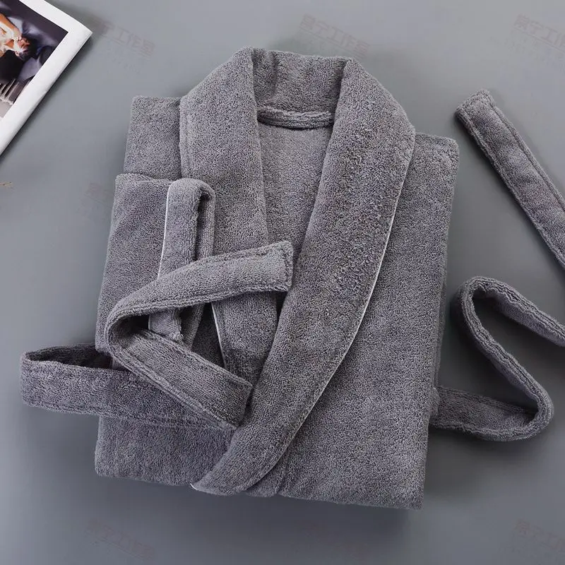 GREY Утолщенный мужской банный халат, флисовый зимний Повседневный длинный теплый банный халат, Мужская одежда для сна, рождественский подарок, свадебные халаты для подружки невесты - Цвет: GREY