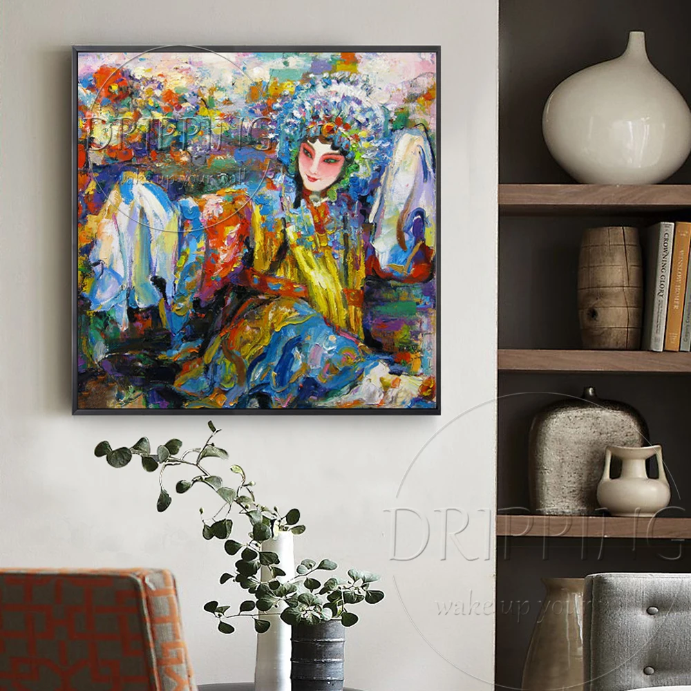 Ручная живопись высокого качества "Скиллед Артист" китайской драмы, масляная картина современного портрета Пекинской оперы.