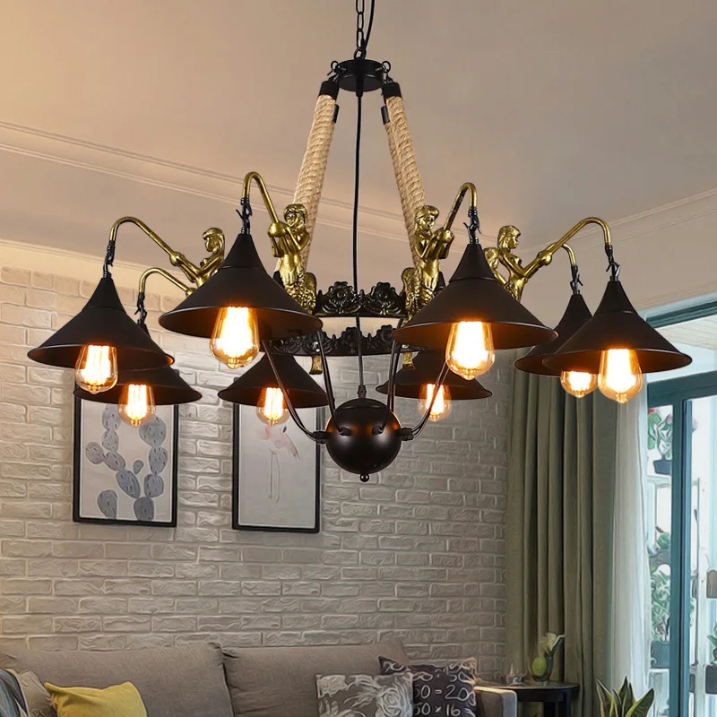Антикварная деревенская железная люстра веревка лампа освещение для бара