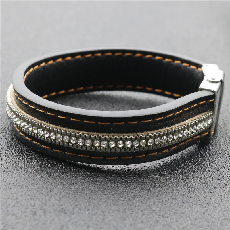 Дизайнерский кожаный браслет Женский широкий искусственный кристалл кожаные