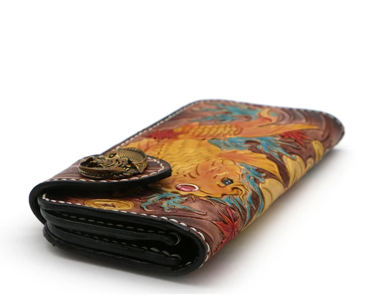 Бумажники из натуральной кожи ручной работы сумочка с резьбой на удачу для карпа