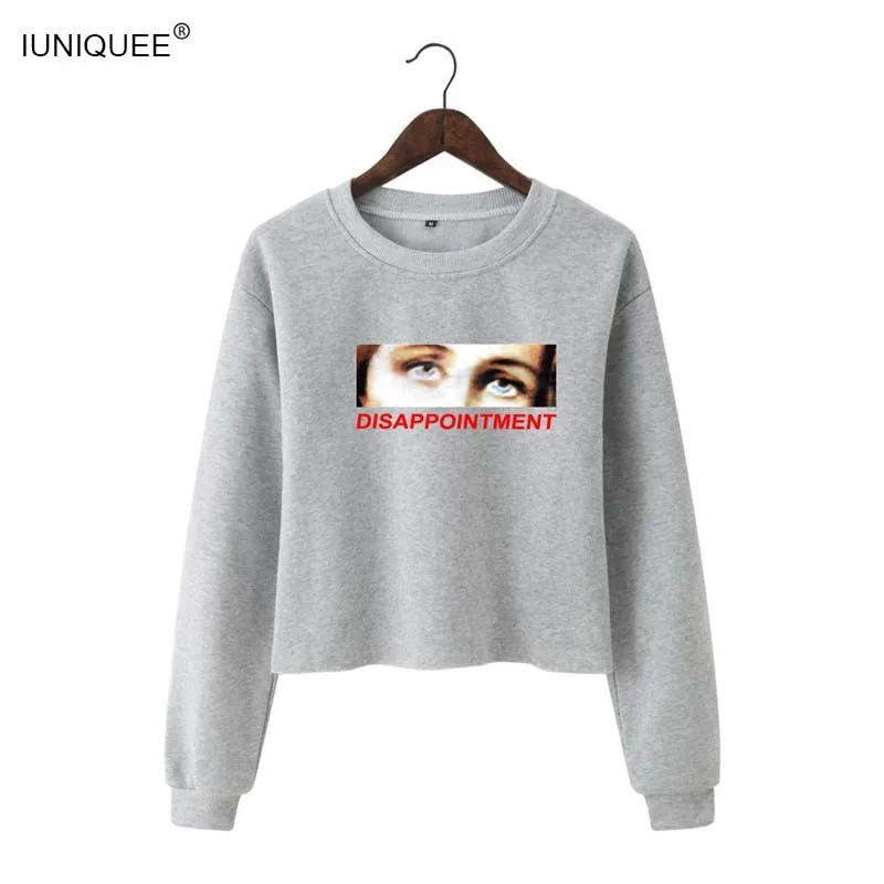 2018 New Women Casual Trend Cloth Spring Fall Autumn Long Sleeve Grey Black Disappoint Crop Hoodies Sweatshirts Print Pullovers | Женская