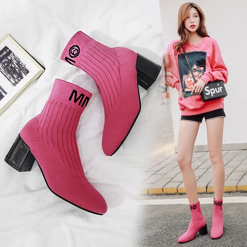 2019 г. роскошные женские Дизайнерские ботильоны персиковые оранжевые носки