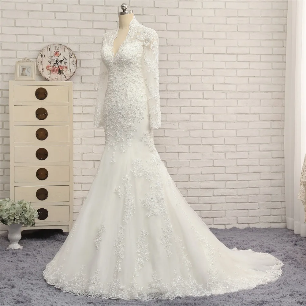 Женское свадебное платье с длинным рукавом винтажное кружевное невесты со
