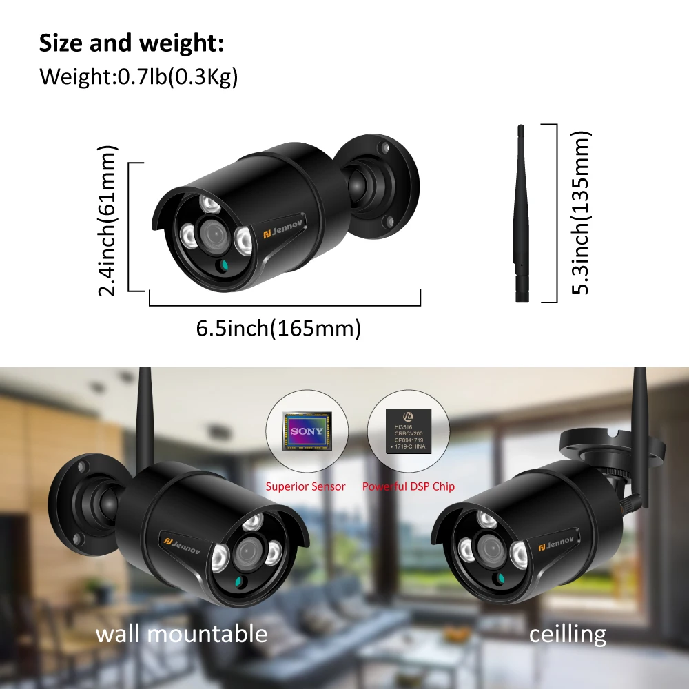 Jennov 8CH 1080 P Беспроводная система безопасности 1" ЖК-экран Wifi NVR 2MP наружная аудио камера система видеонаблюдения набор