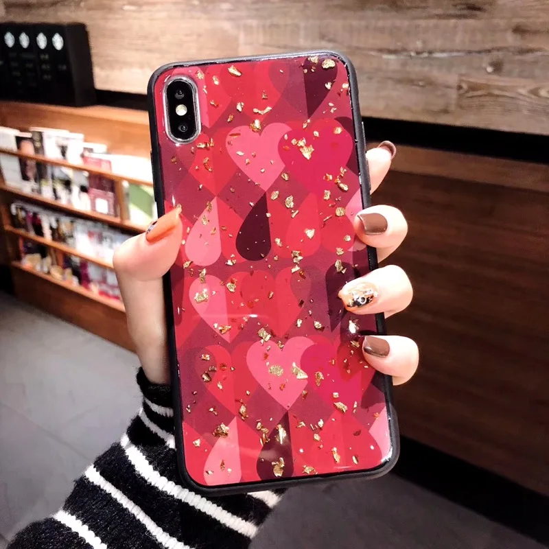Чехол для Xiaomi Mi 8 lite чехол телефона с милым сердечком блестящим блеском и золотой