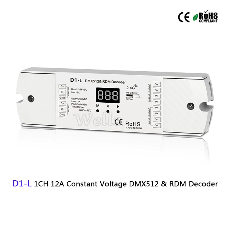 D1/D1 L постоянного напряжения DMX512 и RDM декодер 12 36VDC 1CH 12A led Декодер контроллер для