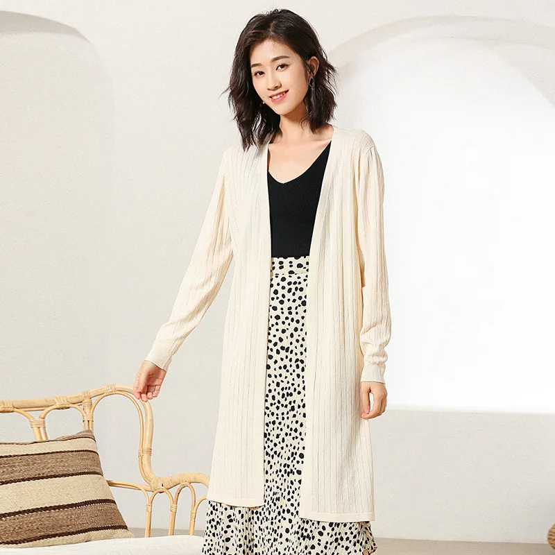 Женский Шелковый кардиган лето 2019 длинный с v-образным вырезом прозрачные тонкие