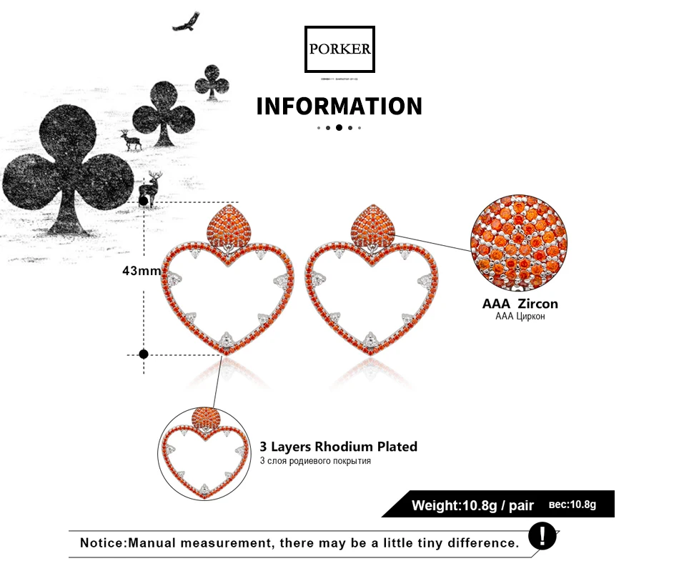 ORSA JEWELS Новое поступление покер Висячие серьги для девочки Красная сердечная форма Красный AAA CZ Роскошные серьги модные вечерние украшения OE228
