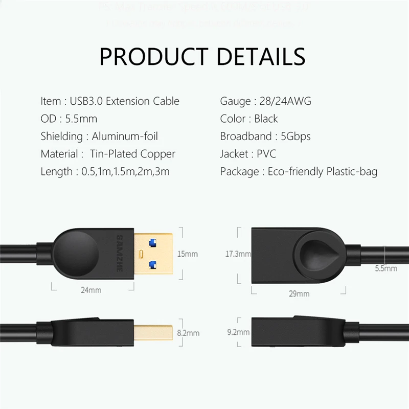 USB 3 0 кабель SAMZHE Удлинительный Супер Скоростной AM/AF папа Мама 1 м 5 2 usb для