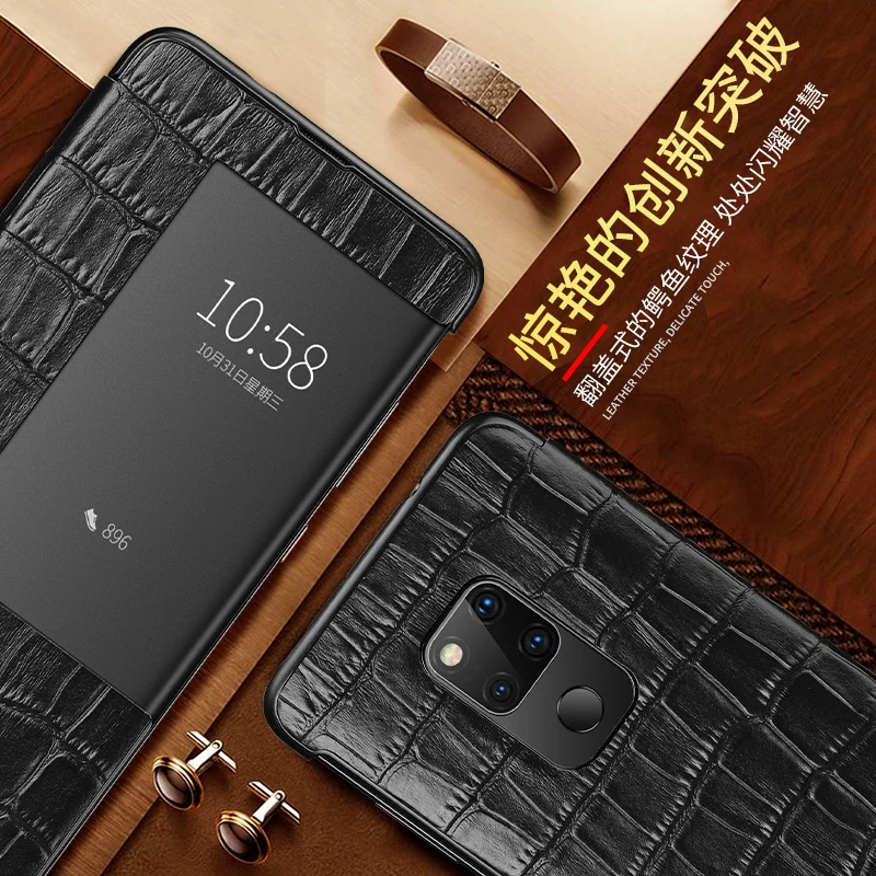 Умный флип-чехол с функцией автоматического сна для huawei mate 20/20 Pro/20 Lite, роскошный чехол из натуральной кожи с крокодиловым узором