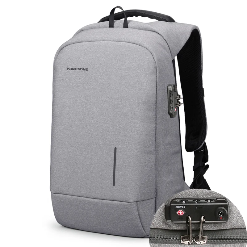 Light Grey Lock Kingsons, мужской рюкзак, модный, многофункциональный, usb зарядка, для мужчин, 13, 15 дюймов, для ноутбука, рюкзаки, противоугонная сумка для мужчин - Цвет: Light Grey Lock
