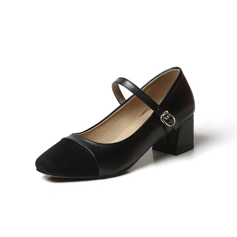 Women Pumps Shoes High Heels Sexy New Fashion Square Heel Toe 2019 Spring Autumn Buckle Casual Black Grey Beige Red | Обувь