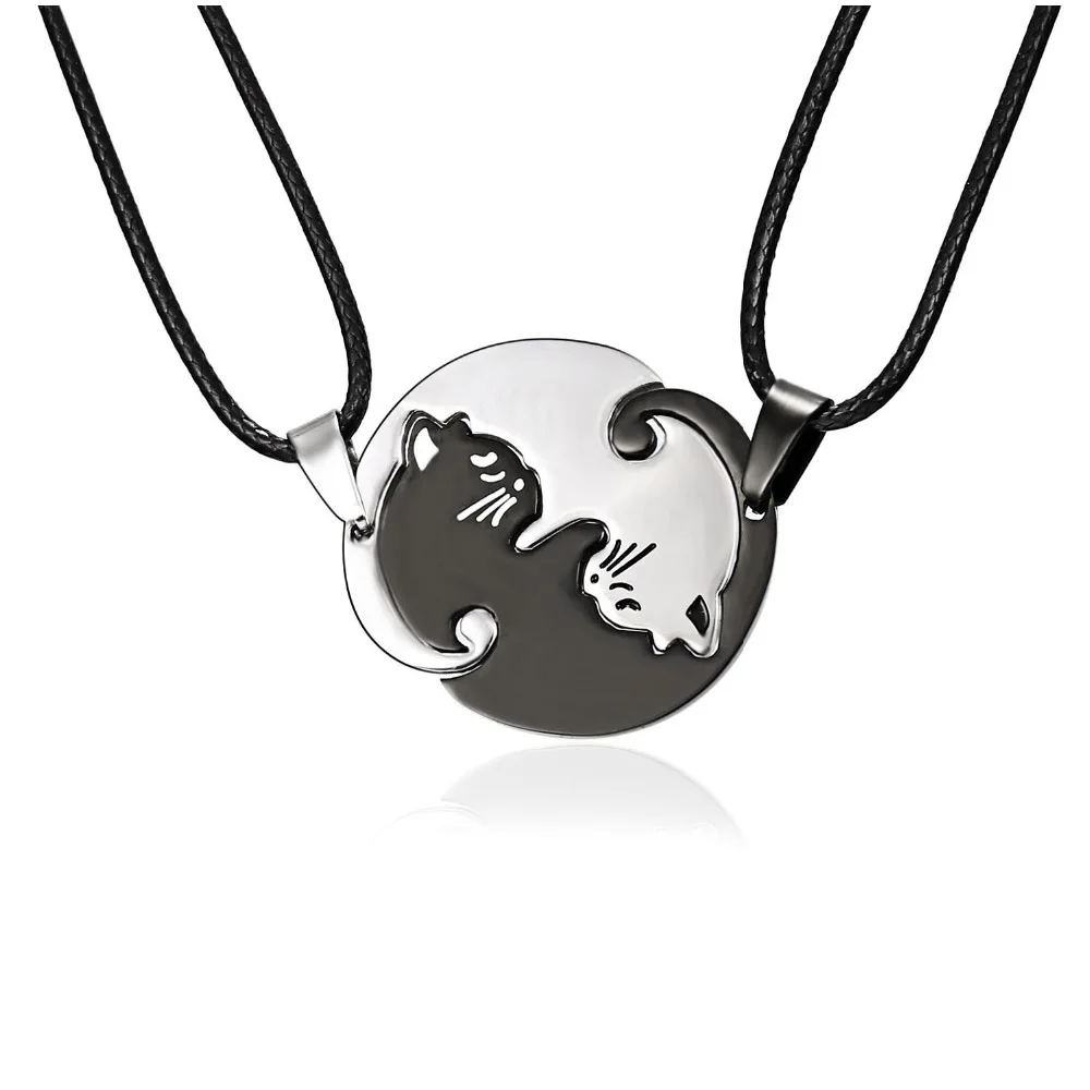 Necklace Пара Брелоки для пар ювелирные изделия черный белый милый, с кошками, животными Подвески Брелок подарок на день Святого Валентина Женские Мужские аксессуары для влюбленных - Цвет: Necklace