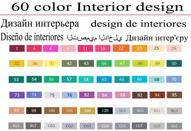 60 Interior design 30/40/60/80/168 Цвета художника двойной головой спирт Маркер Набор ручек для рисования манга графическое оформление школьных рисунков, принадлежности для художественных эскизов - Цвет: 60 Interior design