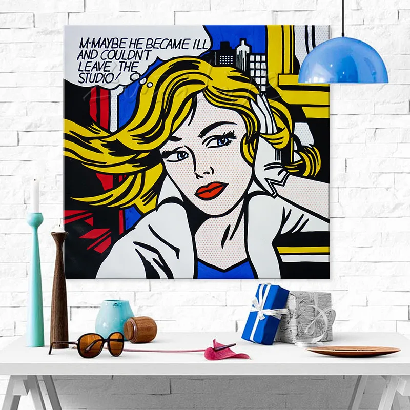 Koop Lichtenstein Pop Art Cartoon Olieverfschilderij Hand Geschilderde Muur Foto Voor Woonkamer Andy Warhol Thuis Decor 4