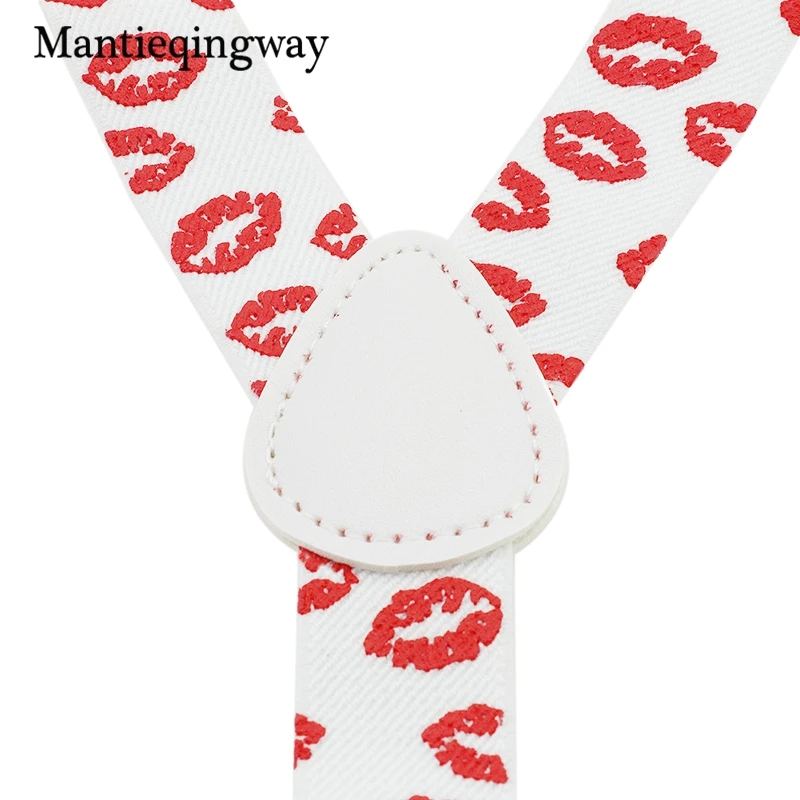 Mantieqingway милые красные губы подтяжки галлусы для детей белые регулируемые Y сзади