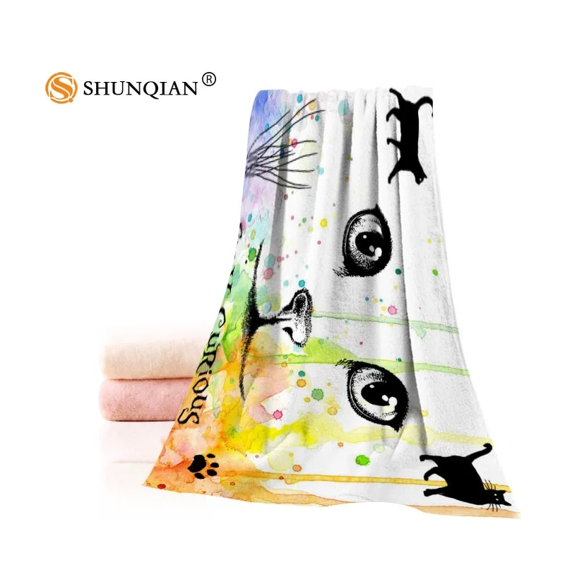 

New Custom Cute Cat Towel Printed Cotton Face/Bath Towels Microfiber Fabric For Kids Men Women Shower Towels A7.24