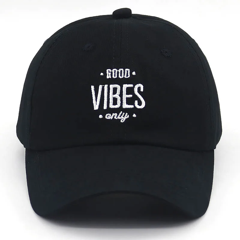 Новинка, кепки с вышивкой good vibes, хлопок, мягкие бейсболки, регулируемая модная хип-хоп кепка для папы, унисекс - Цвет: Черный
