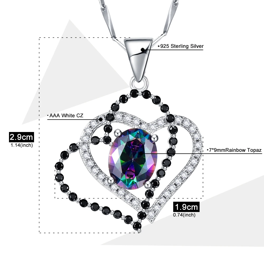 Jrose 2.55ct Genuine Multicolor Rainbow Fire Mystic CZ Pendant Real Pure 925 sterling Silver Brand New Heart With a Chain | Украшения и