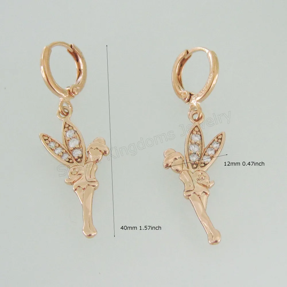 Серьги-подвески в форме сказочного Ангела из циркония-желтое золото GP высотой 40