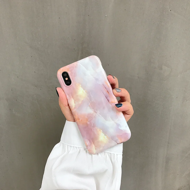 В Корейском стиле для девочек коралловый Мрамор чехол iPhone X XR XS Max Чехол 7 8 6 S Plus