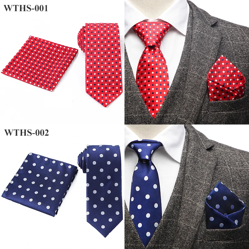 Tailor Smith Necktie and Hankerchief Set Dot Animal Wolf Shark Floral Tie Set 7.5CM Microfiber Woven Suit Tie with Pocket Square