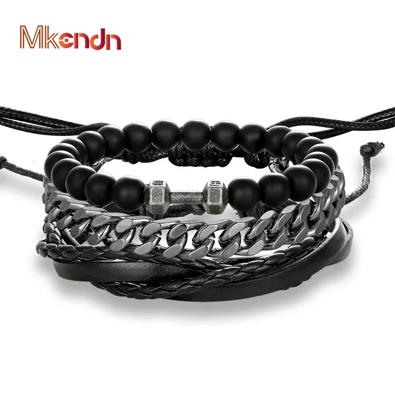 MKENDN новые модные кожаные браслеты с бисером и для плетеных 3/4 шт. 1 комплект