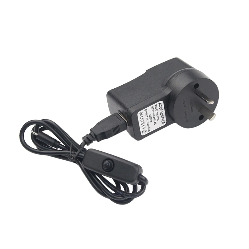 10 шт./лот 5 в 2.5A адаптер питания зарядное устройство + переключатель USB кабель 1 м