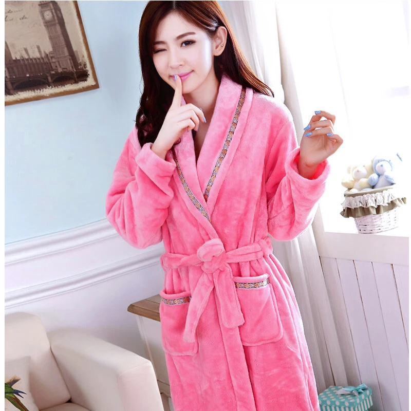 

Robe sleepwear female autumn and winter thickening long-sleeve flannel bathrobe female coral fleece applique sweet