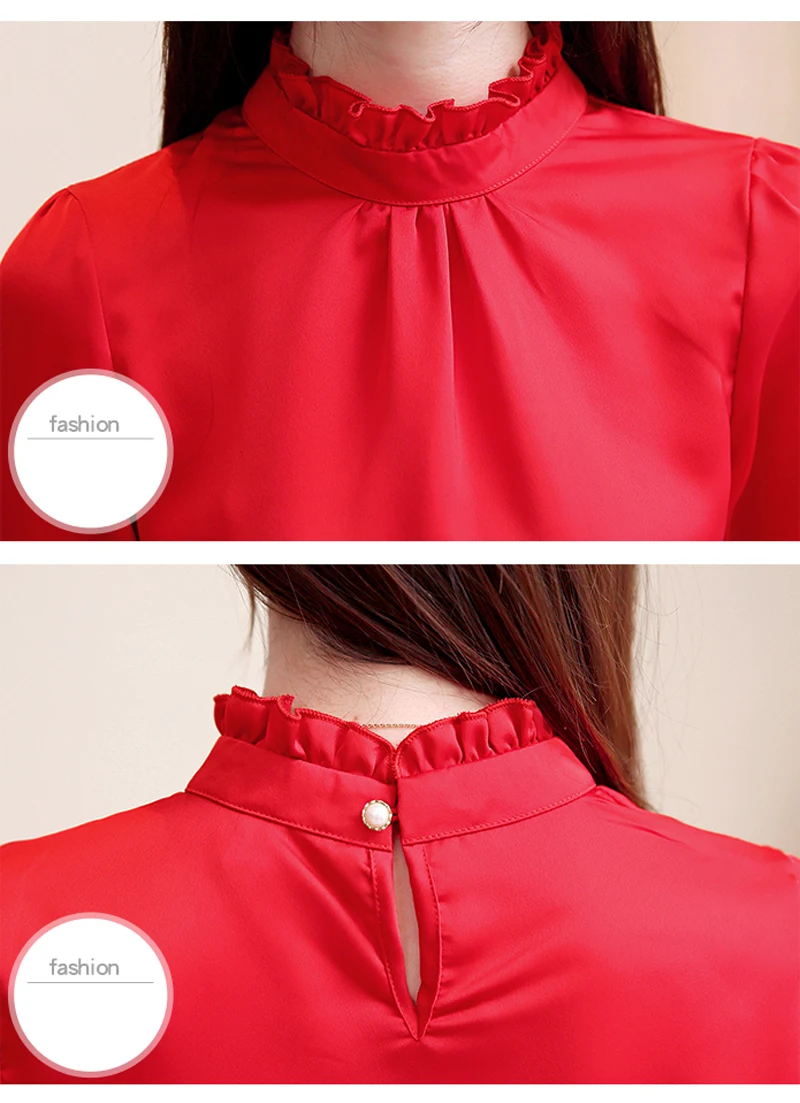 QoerliN 2XL, атласная блузка, элегантная, для женщин, с длинным рукавом, с оборками, воротник-стойка, рубашки, элегантная, для работы, женская блузка, фиолетовая, тонкая, топы