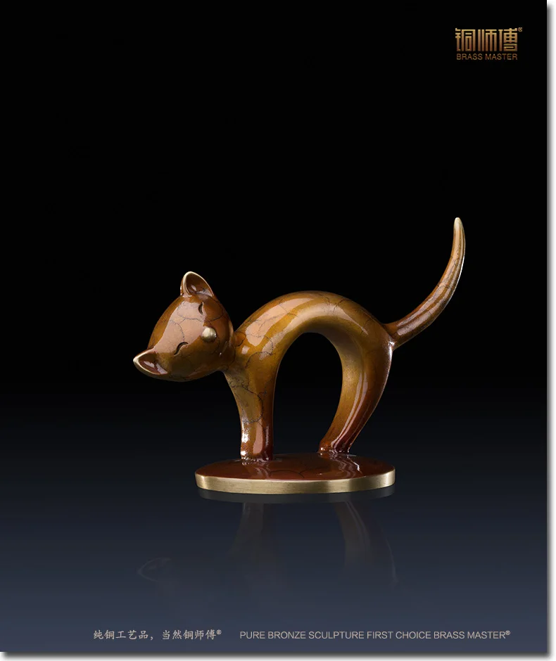 Антикварная фигурка из бронзы чистая медь маленькая кошка украшение для дома