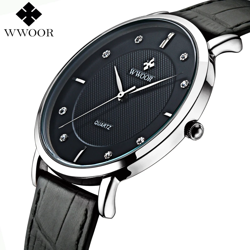 Часы мужские спортивные кварцевые ультратонкие с ремешком из натуральной кожи