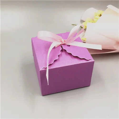 Purple 50 шт бумажные красочные свадебные сувениры коробки конфет+ лента, коробка для упаковки подарка ручной работы квадратная Подарочная коробка лиса торт/шоколад - Цвет: Purple