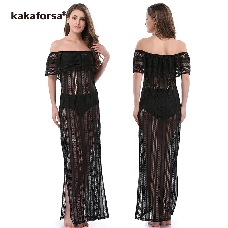 Женский пляжный костюм Kakaforsa кафтан с открытыми плечами и разрезом на лето 2019|ups| |